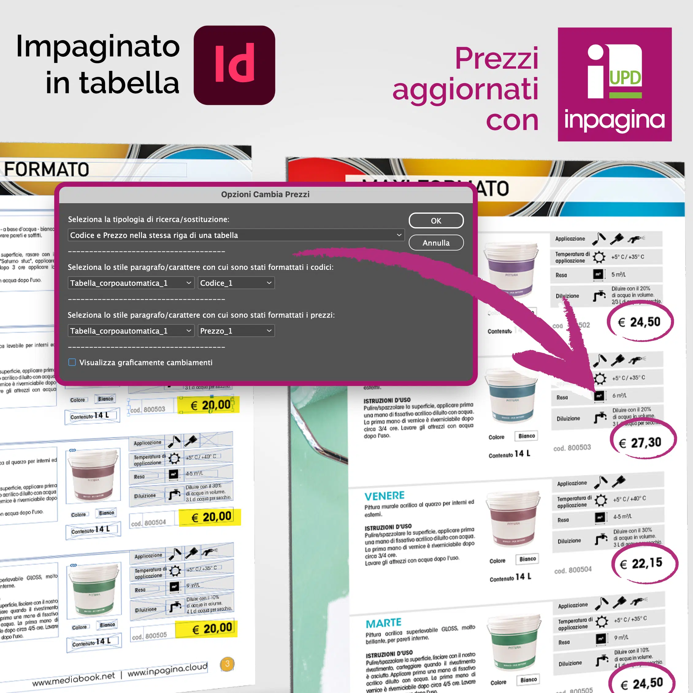 InPagina UPD aggiorna prezzi in InDesign con tabelle negli impaginati