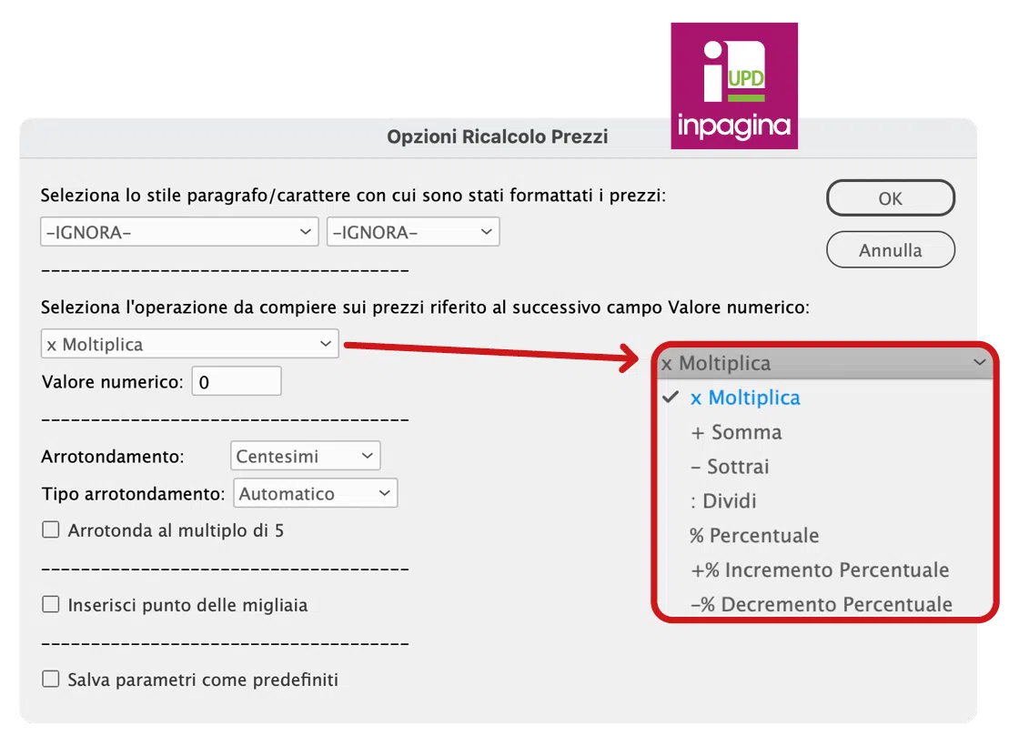 InPagina UPD, l'aiuto per ricalcolare i prezzi su impaginati InDesign